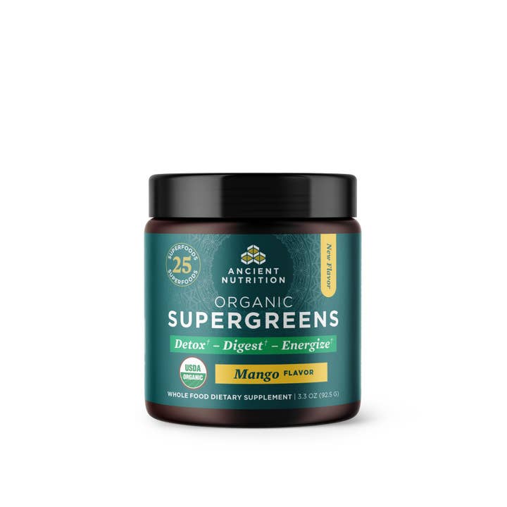Ancient Nutrition - Wholesale Protein/Superfood Powder - Organic SuperGreens | Powder Mango Flavor (12 Servings)