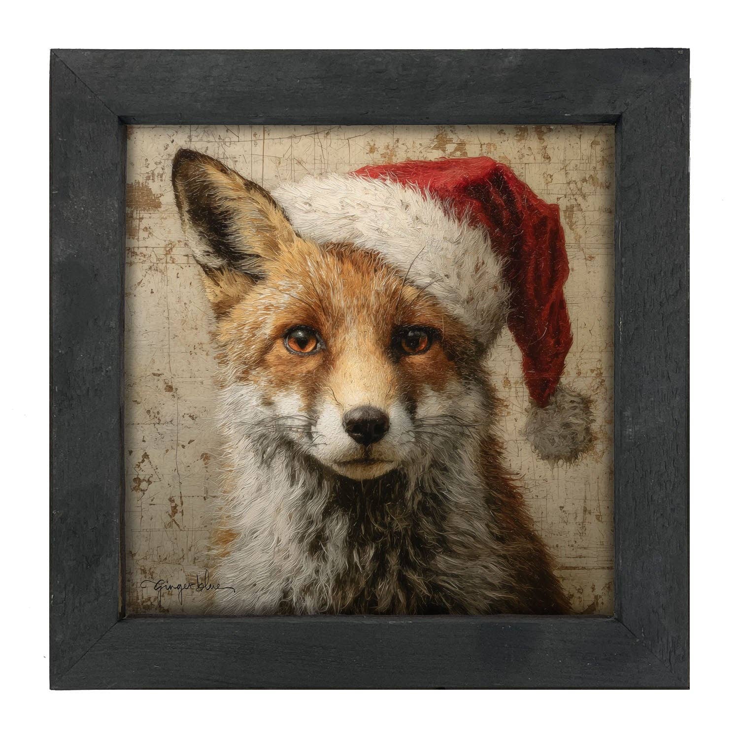 ginger blue - Wholesale Christmas Wall Art - Santa Hat Fox0
