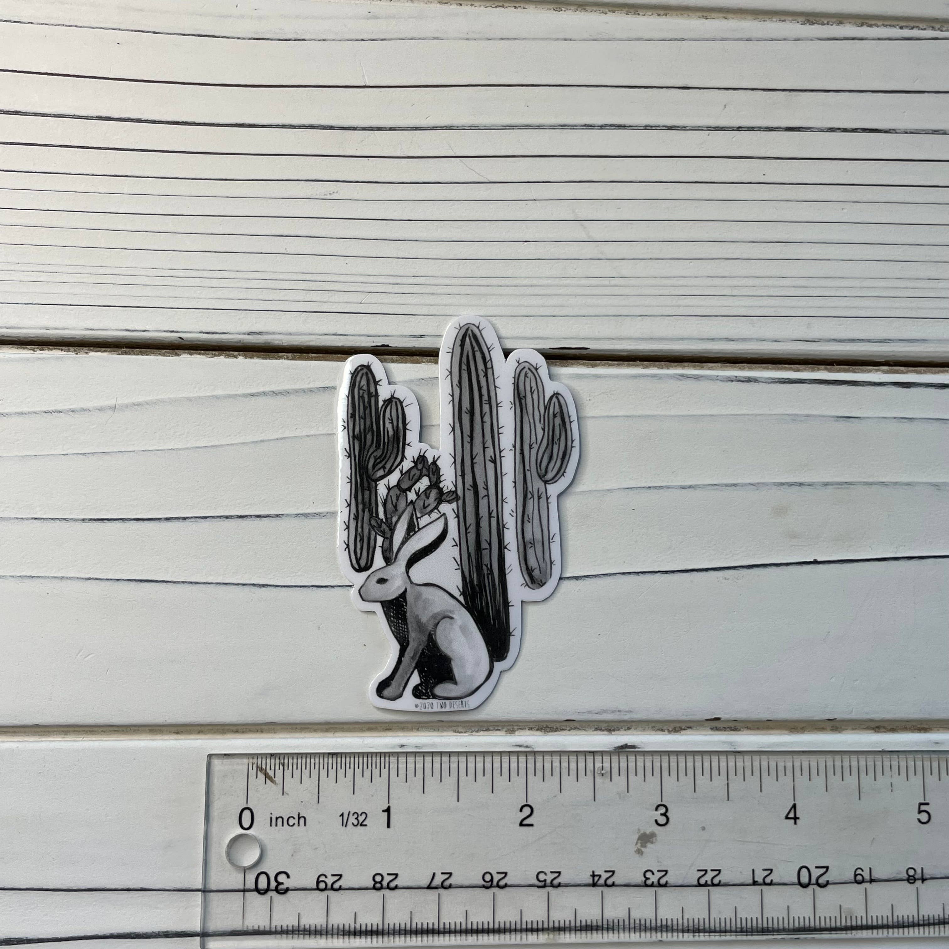 Two Deserts - Wholesale Sticker - Jackrabbit & Saguaros Vinyl Sticker1