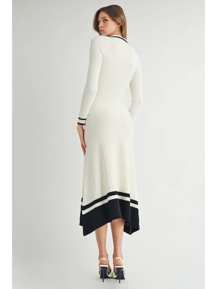 off white black Long sleeve Sweater Midi Dress LWD1717 for wholesale on Faire