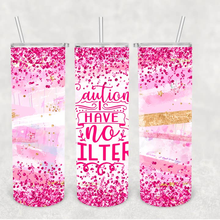 Gobelet à paillettes Pink Prudence I Have No Filter pour la vente par The Potted Oasis