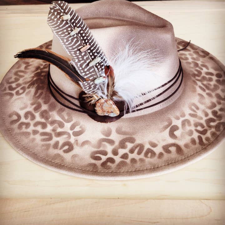 Hand-Painted Leopard Boho Western Cowgirl Hat & Band-Brown 986s for wholesale by The Jewelry Junkie