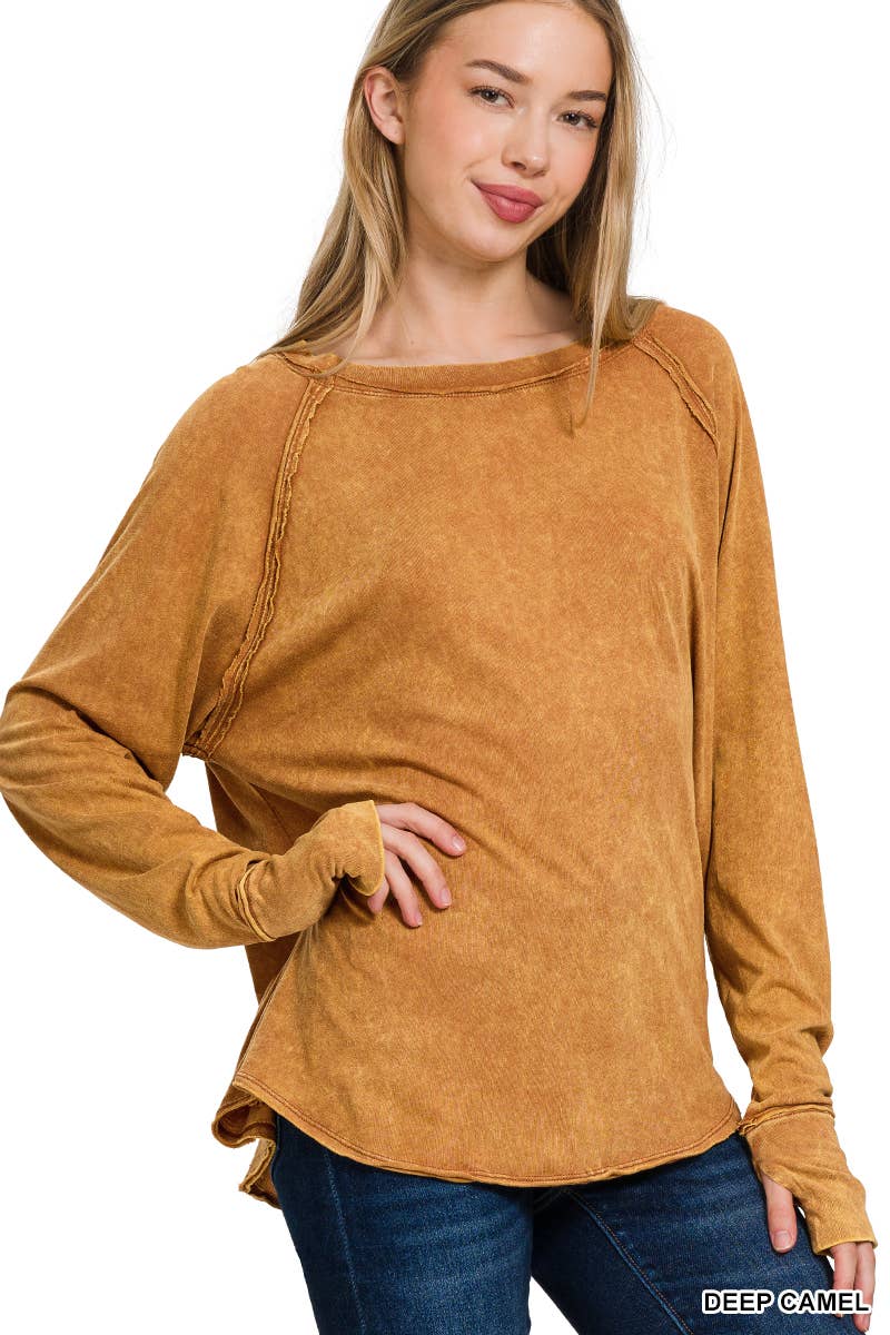 42POPS – wholesale T-shirt – women's – ',.Crinkle Washed Top With Thumb Hole Cuff13