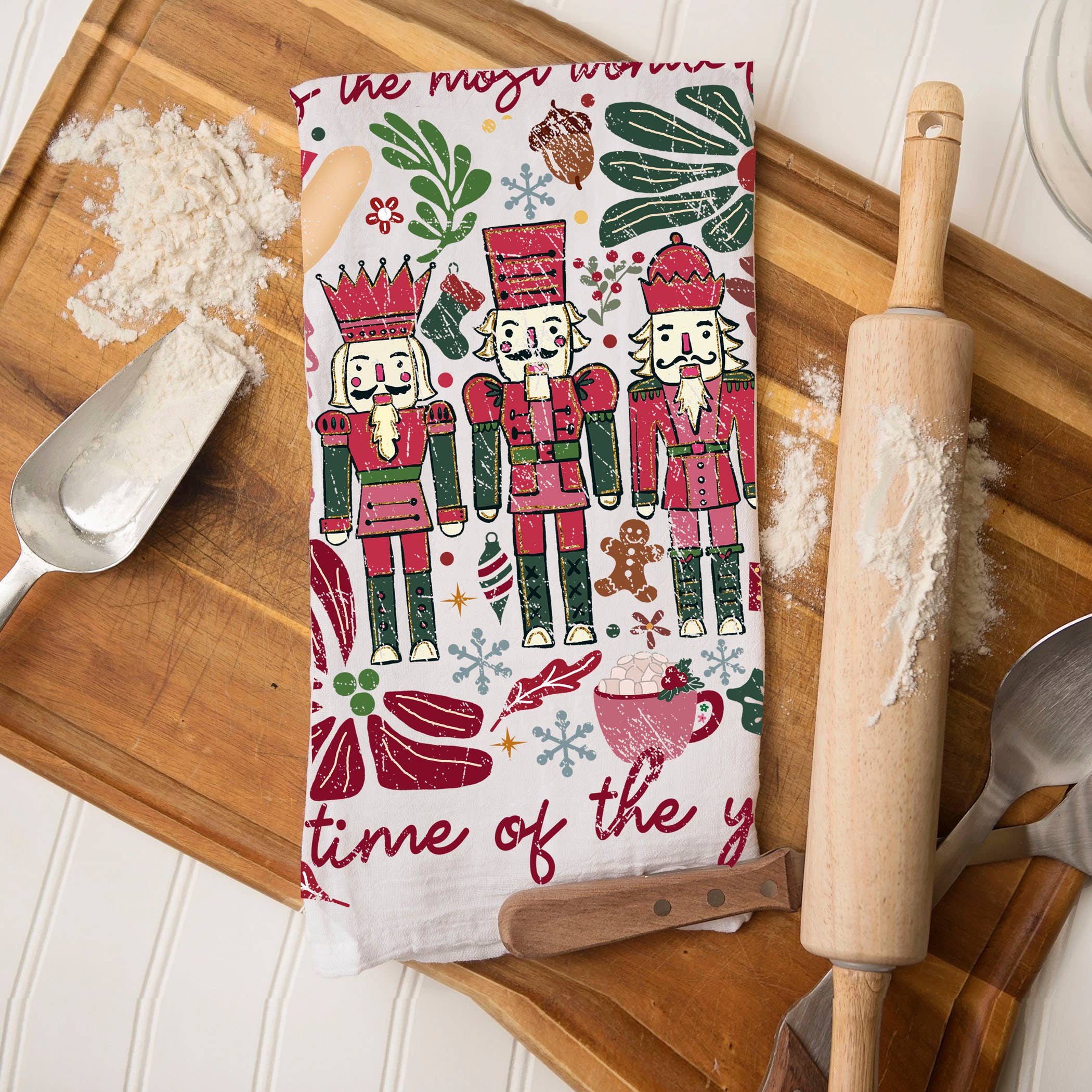 Gia Roma - Wholesale Tea Towel - Vintage Santa Holiday Kitchen Towel & Decor | Pink Christmas14
