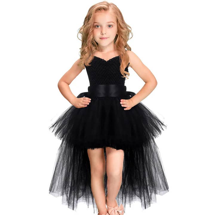Vestido tutu rosa e preto para menina, decote em V, cauda, festa, aniversário, tule, vestido de baile, fantasias de Halloween para crianças por atacado de Queenshopbeauty