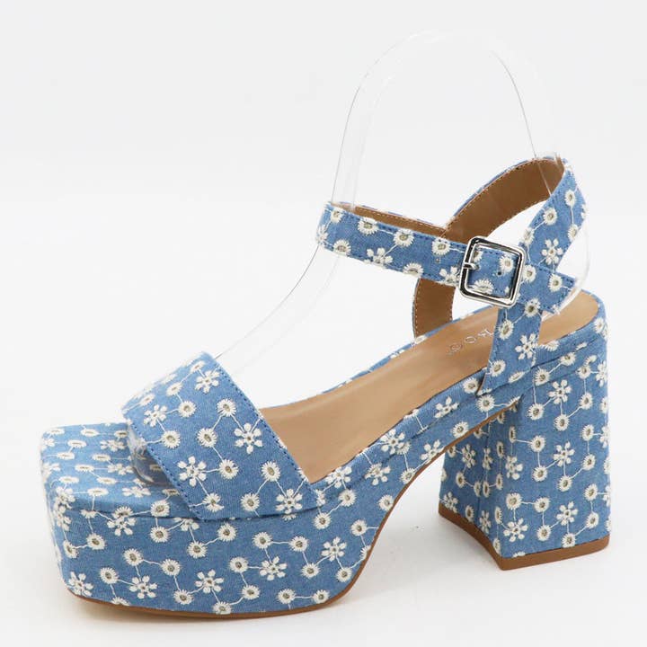 Mars Sky Shoes Wholesale - Wholesale Platform Heels - Women's - Bamboo Women Block Heel Platform Ankle Strap Sandals