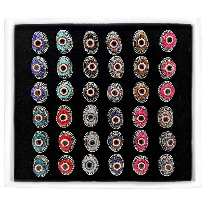 Acrylic Chip Inlay Copper Evil Eye Adjustable Metal Ring for wholesale by Pichincha