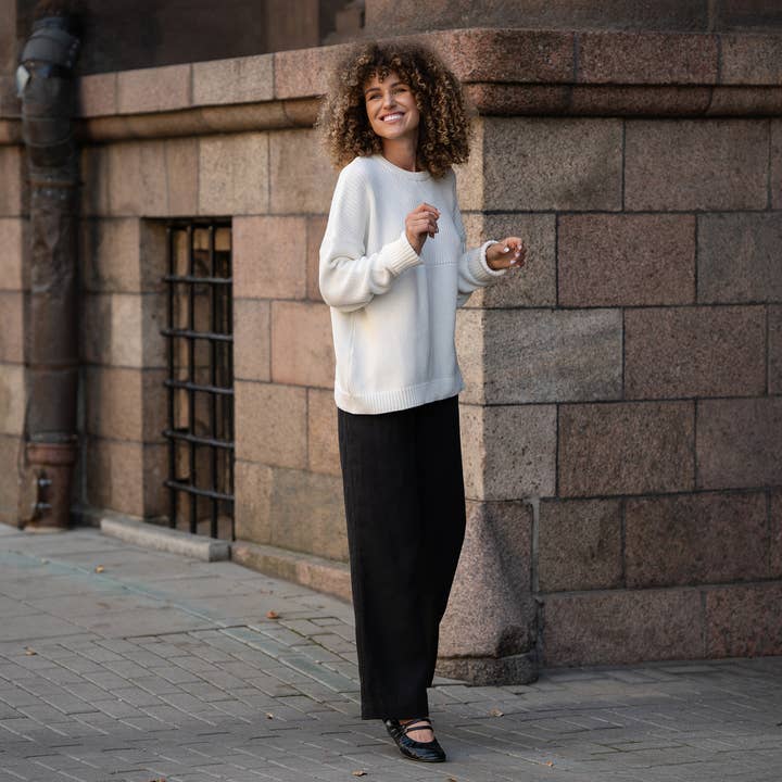 menique - Wholesale Knit Sweater - Women's - Knit Cotton Sweater Sonata White8