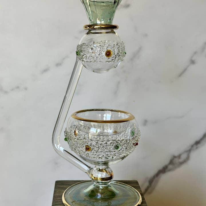 Arabazaar Gallery LLC - Wholesale Oil Warmer - Egyptian Handblown Oil Burner Embossed Glass Dots W/ 14K Gold Liner Design . Holiday Decor, Gift for love, Christmas Decor.