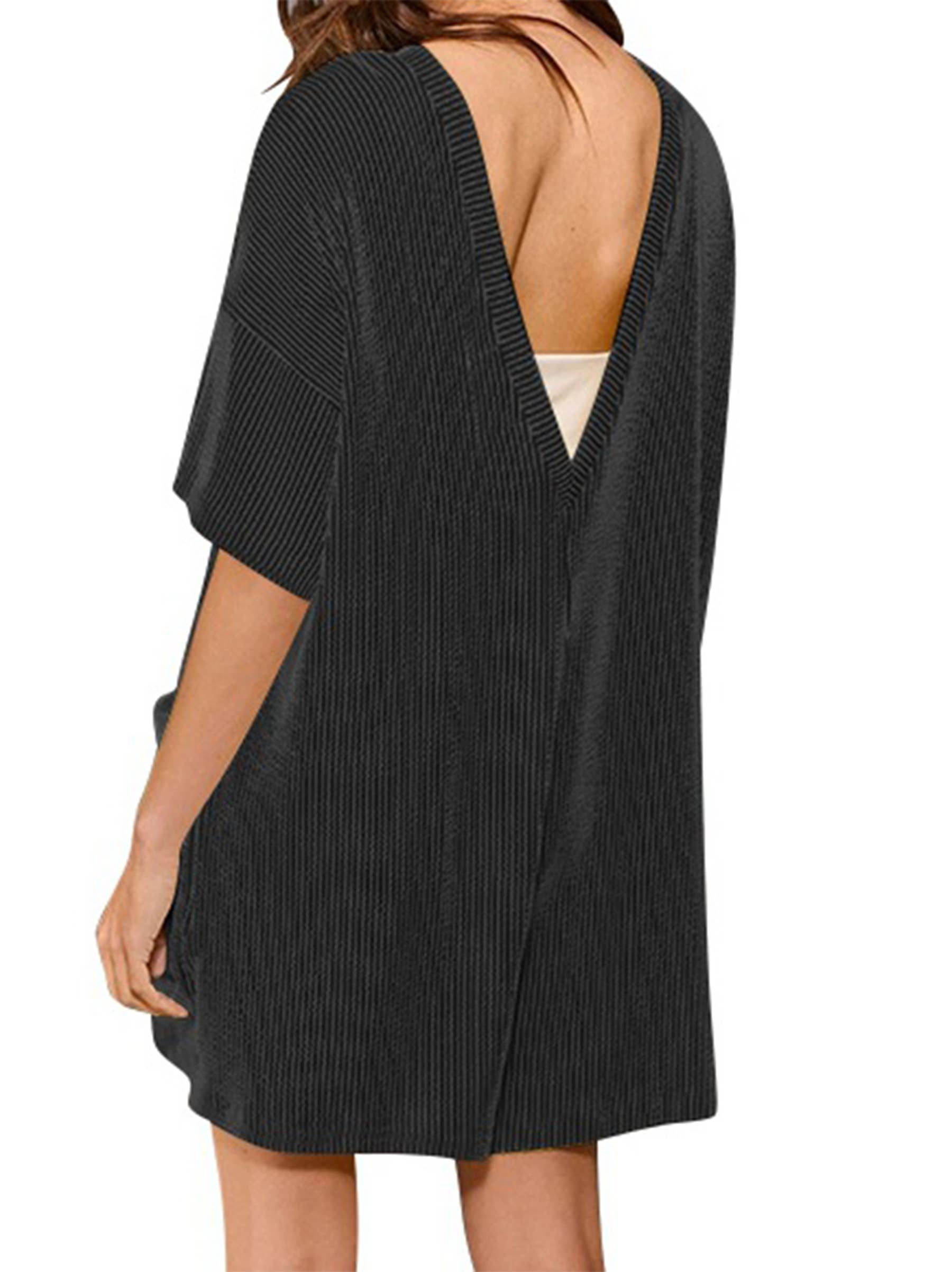 Wholesalesir - Wholesale Romper - Women's - Loose Pocket Back V-neck Short Sleeved Jumpsuit2