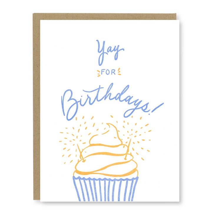 Tarjeta de cumpleaños con forma de cupcake | Tarjeta de cumpleaños con tipografía para venta al por mayor de Kindred Letterpress