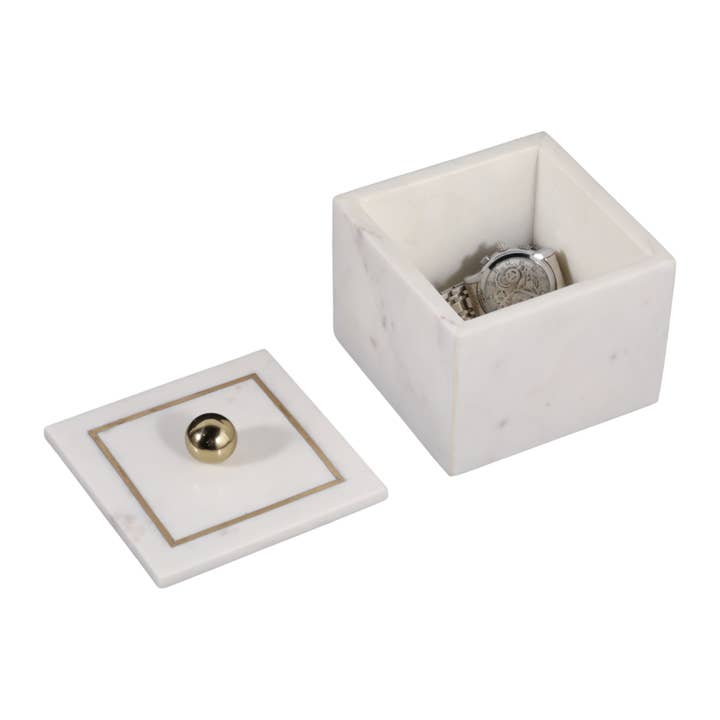Sagebrook Home - Wholesale Decorative Box - Marble Modern Storage Box with Removable Lid - White, 5 in.5