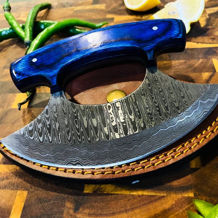 Titan International - Wholesale Pocket Knife/Holder - Damascus Steel Alaskan Ulu knife1