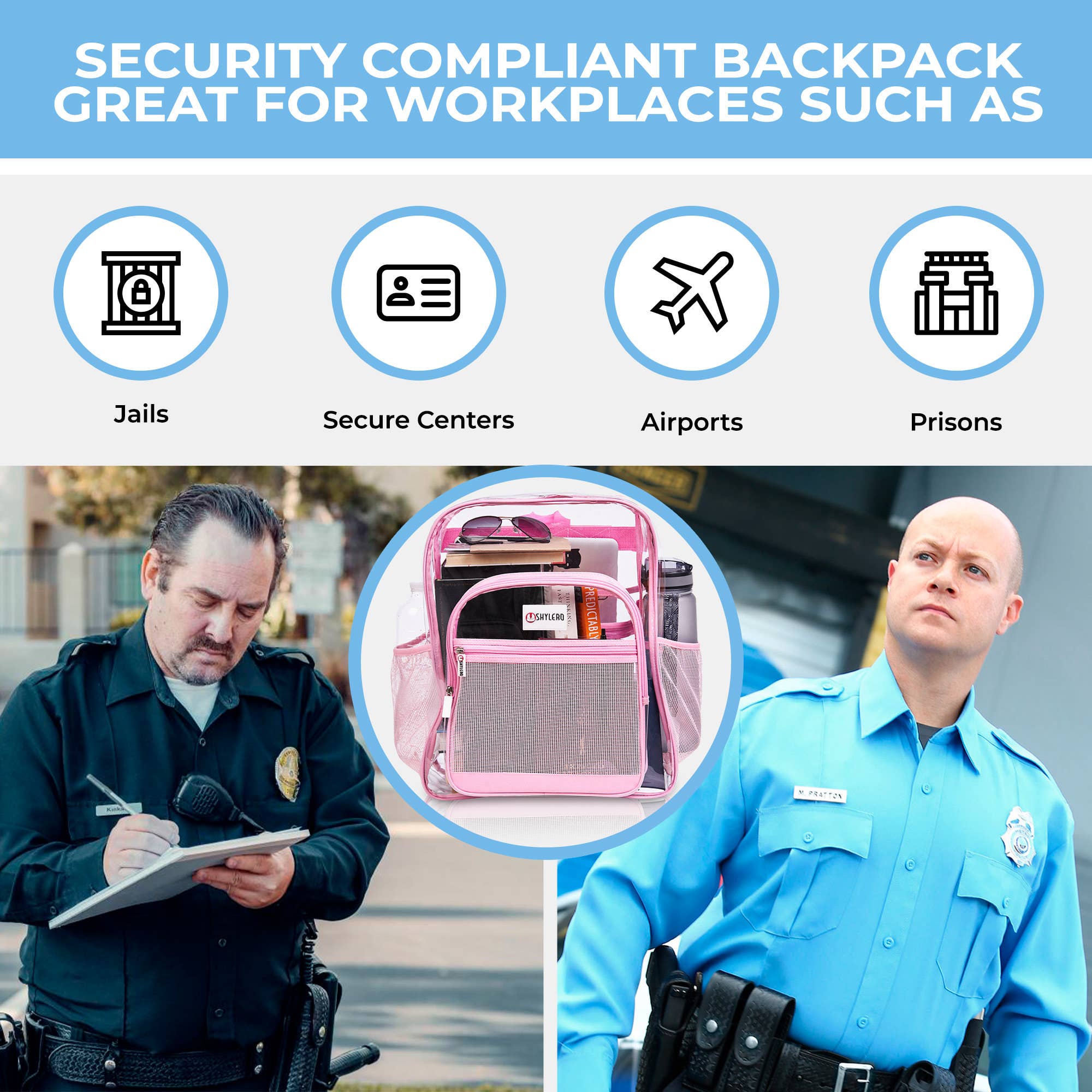 Rhinocéros rose Sac à dos transparent pour école XL | Fermeture éclair supérieure YKK® | Pink Rhino en vente sur Faire4