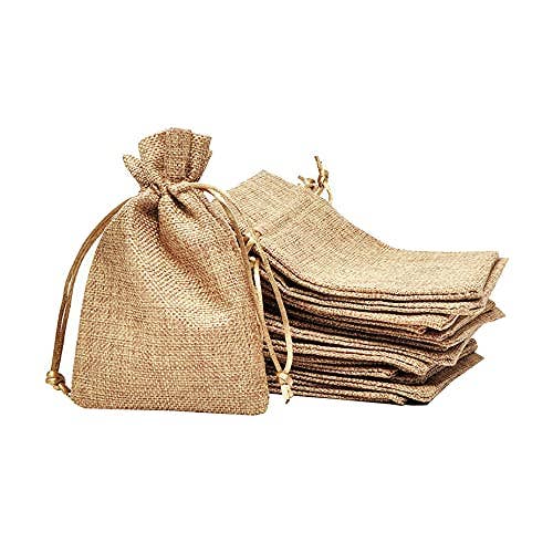 Elegant Cream Burlap Bags with Drawstring, Small Pouch Set, 20pcs for wholesale on Faire1