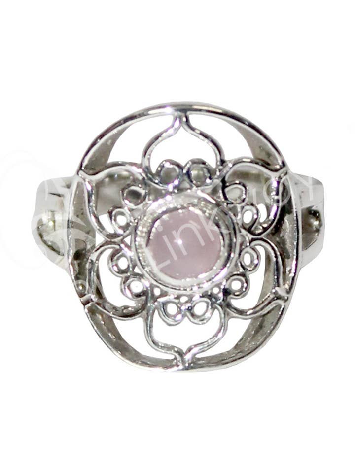 (PC)PLATA DE LEY - ANILLO, AJUSTABLE LOTUS CUARZO ROSA para venta al por mayor de Oceanic Linkways Inc
