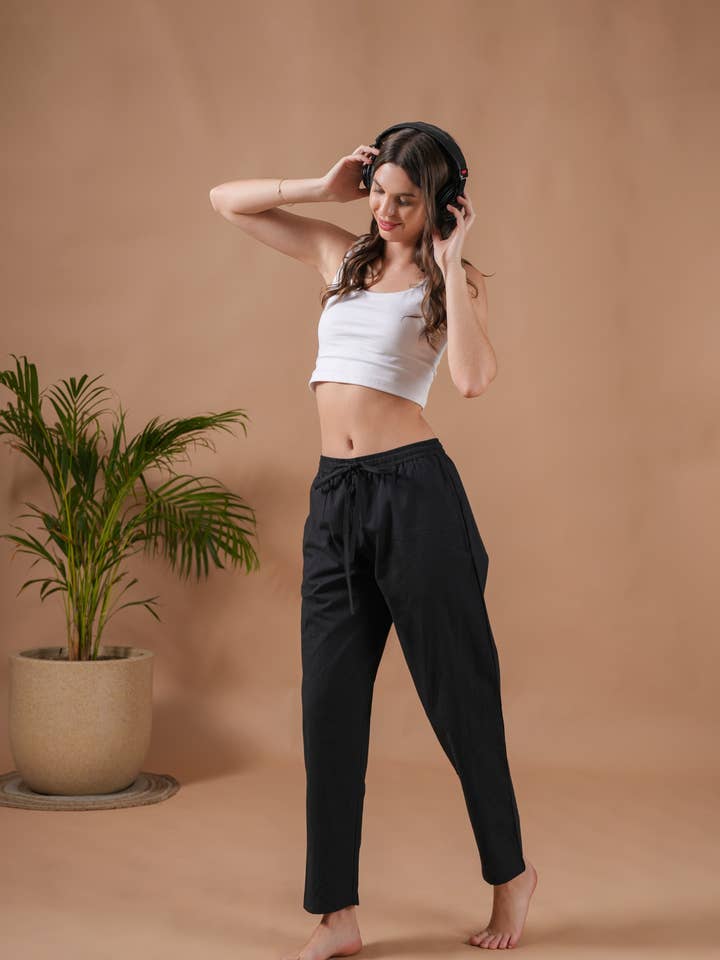 Cotton Poplin Lounge Pants Women - Black for wholesale by Zillajee