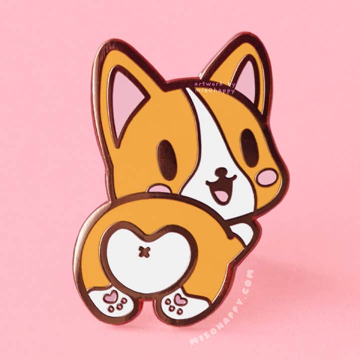 "Corgi Butt (Orange)" Enamel Pin for wholesale by MIS0HAPPY