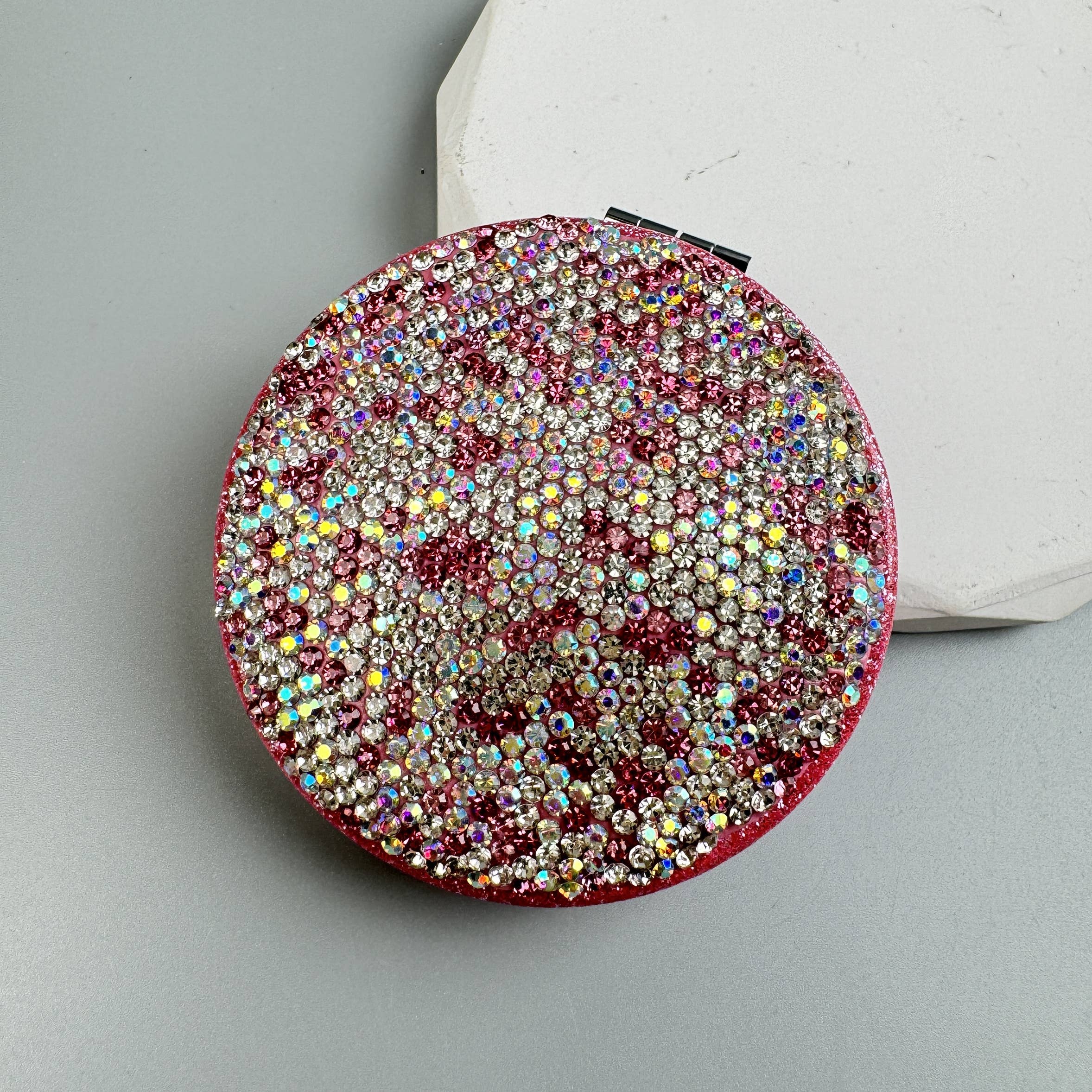 Ole - Wholesale Compact Mirror - Circle Ceramic Rhinestone Folding Makeup Mirror M04495