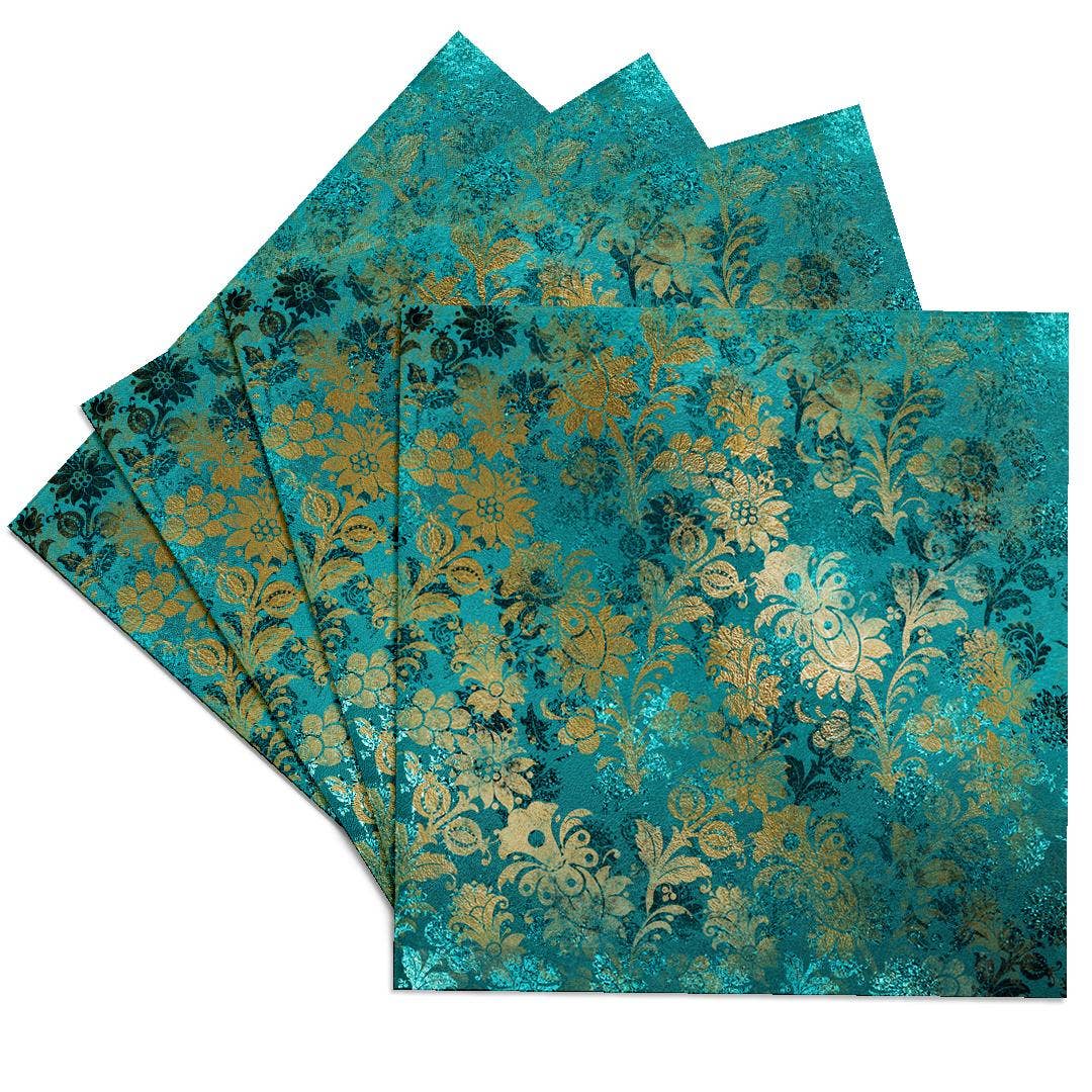 3dRose - Wholesale Coasters - 3dRose, Teal Green and Image Of Gold Art Nouveau Floral Pattern, Coaster0
