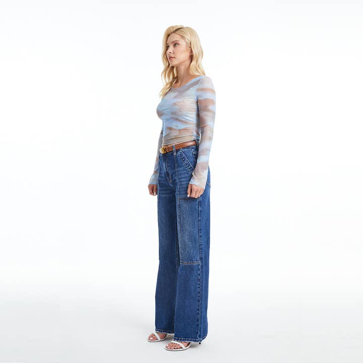 DEEP SEA SUPER HIGH RISE WIDE LEG JEANS(FINISHED HEM,SLIT) BYW8084 for wholesale on Faire