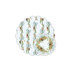 Christmas Citrus Wreath with Blue Ribbon Doily Set for wholesale by RosanneBeck Collections