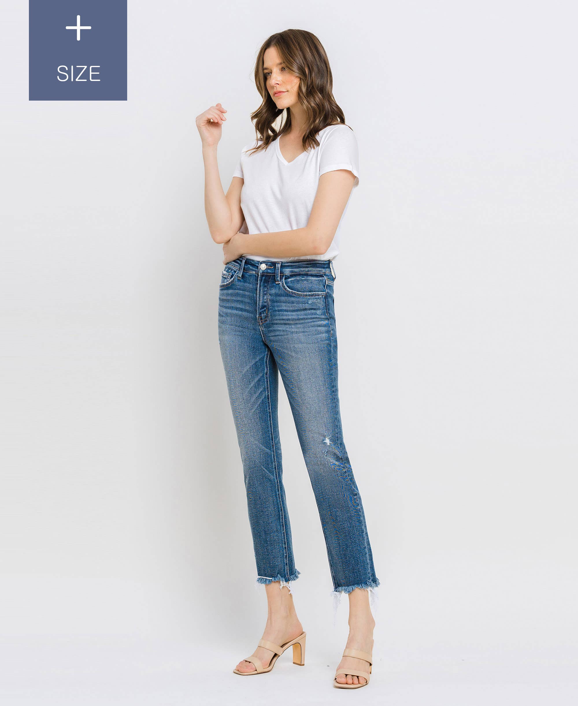 RIVER LAGAN PLUS SIZE HIGH RISE UNEVEN RAW HEM SLIM STRAIGHT T6299-P for wholesale on Faire10