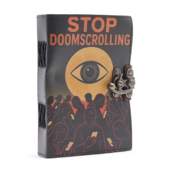 Leather Notebook (18x13 cm) - Stop Doom Scrolling for wholesale by Ancient Wisdom