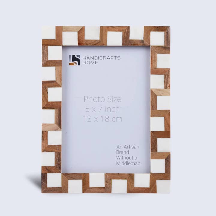 Escher Cube Bone Inlay Picture Frame - Brown & White in 4x6 & 5x7 for wholesale by Handicrafts Home