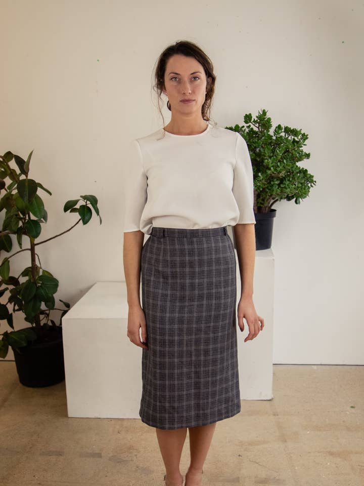 Checked Midi Skirt, Grey/Multicolour for wholesale by Madia & Matilda