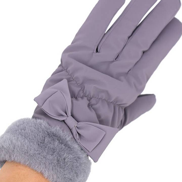 3AM BY H&D ACCESSORIES - Wholesale Gloves - Women's - Bow And Faux Fur Cuff Fleece Smart Touch Gloves