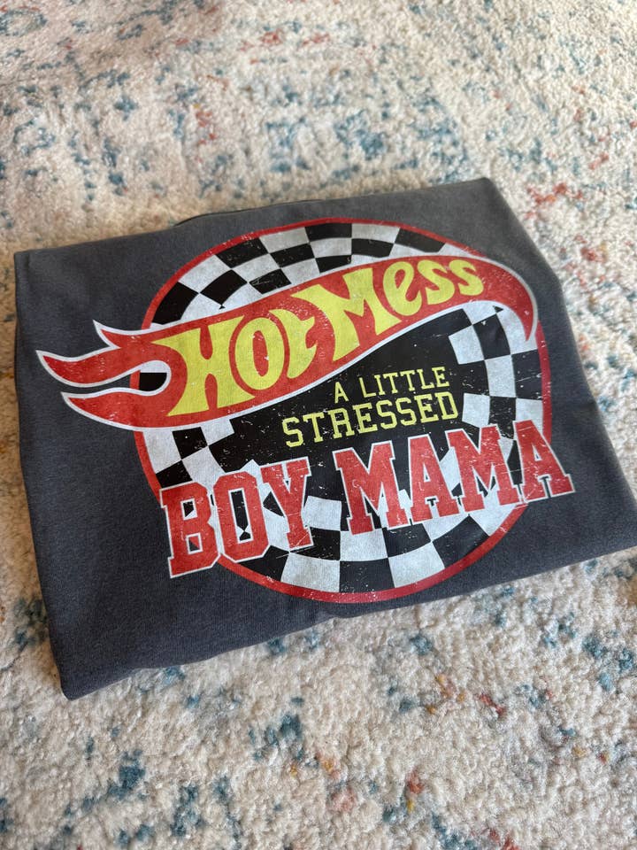 WS Hot Mess Boy Mama Tee for wholesale by Crazy Crue Printing Co