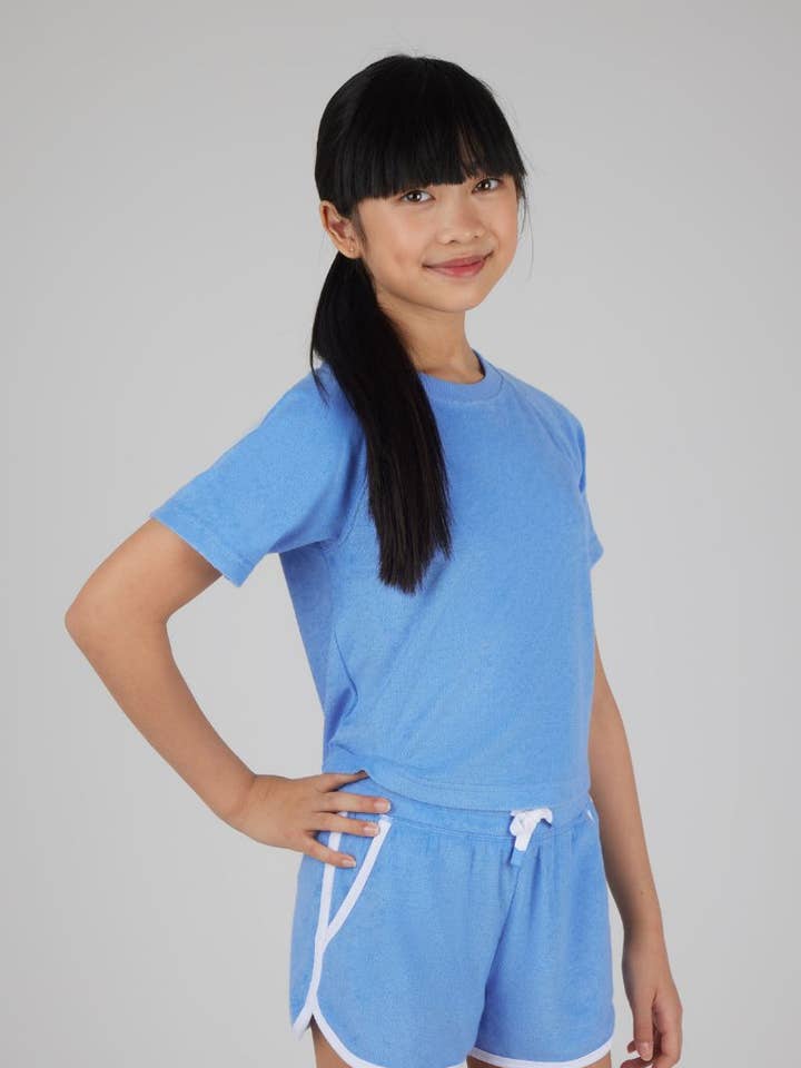 Girls Towel Terry Raglan Tee and Dolphin Short Set for wholesale by 90 Degree by Reflex & Yogalicious