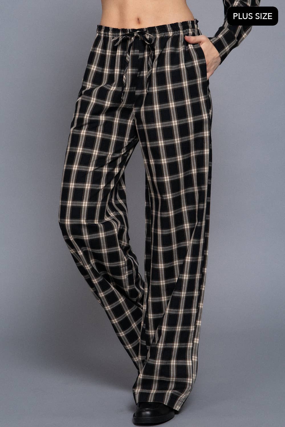 Active Basic | Active USA - Wholesale Pants - Women's - [PLUS SIZE] Wide Leg Plaid Woven Pants0
