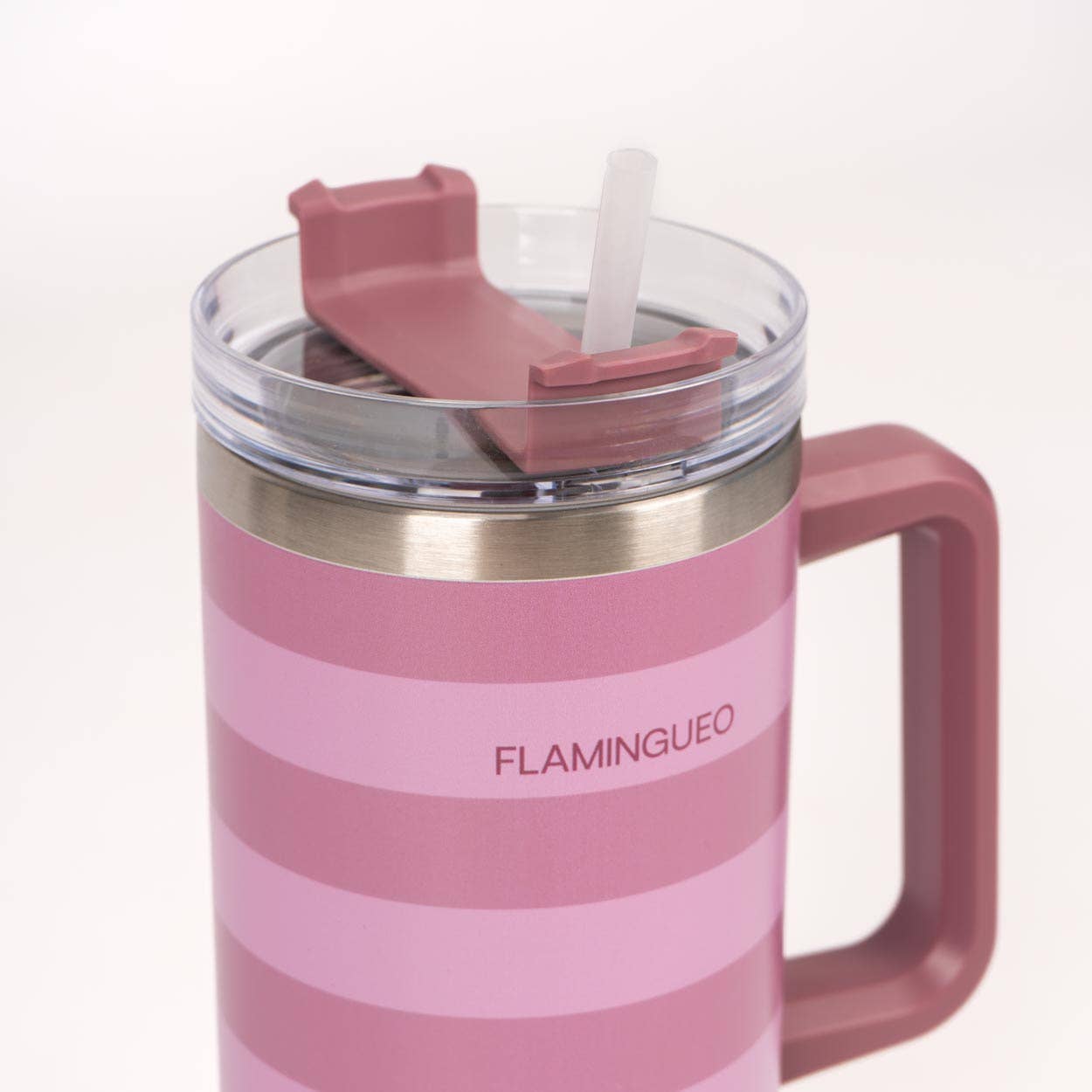 Flamingueo – copos e garrafas térmicas por atacado – Garrafa térmica de aço inoxidável com listras rosa1