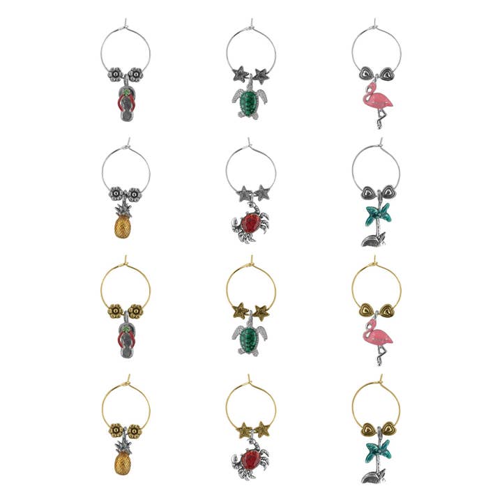 12-Piece Life's a Beach! Wine Charms for wholesale by Supreme Housewares
