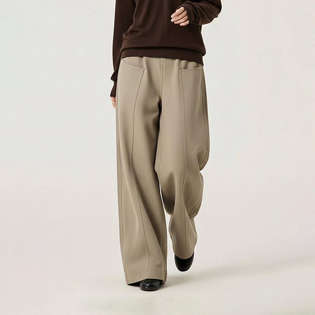 Sodalemon – Calças - Mulher por atacado – Calças Casuais de Perna Larga e Cintura Média em Mistura de Lyocel para Mulher6