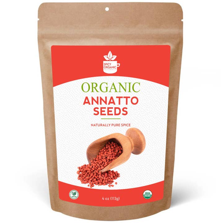 Sementes Orgânicas de Urcuum - Certificadas Orgânicas do USDA - Sementes de Achiote Tempero Especiarias para Arroz, Queijo, Molhos, Pasta de Achiote, Recado Rojo, Carnes, Aves e Peixes por atacado de SPICY ORGANIC