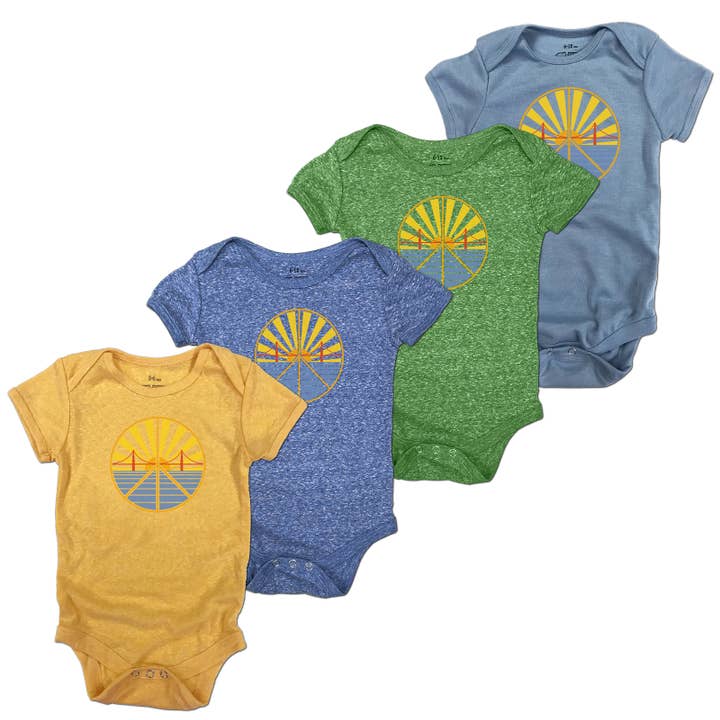 Golden Gate Bridge Sunset Peace Onesie for wholesale by SF Mercantile