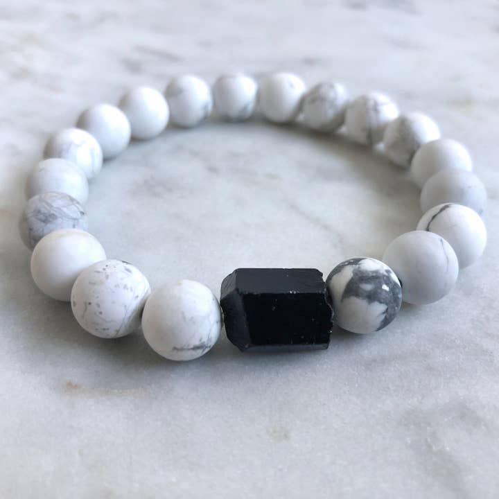 Guardian Men's Bracelet - Howlite & Black Tourmaline for wholesale by Samata Stones