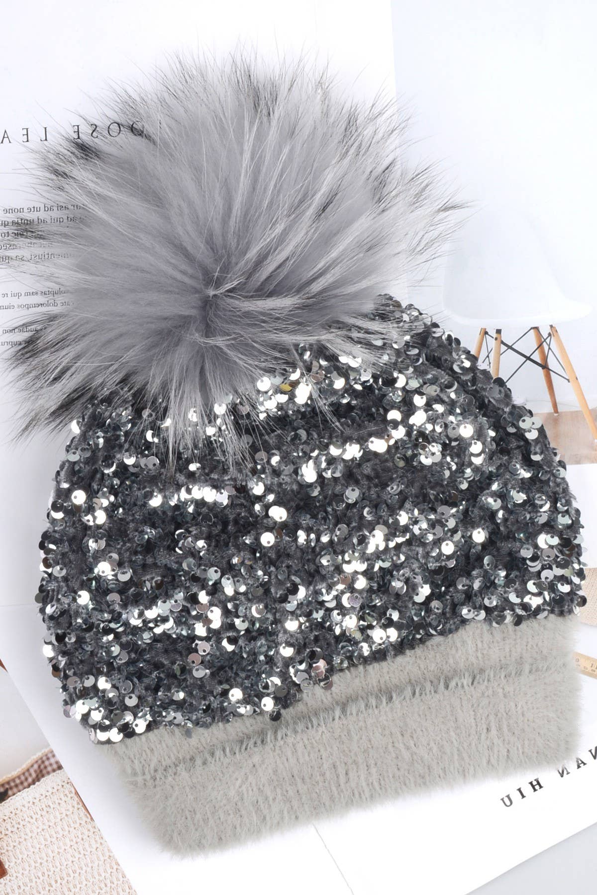 Suzie Q USA - Wholesale Beanie - Women's - Sequins Bling Beanie with Pompom3
