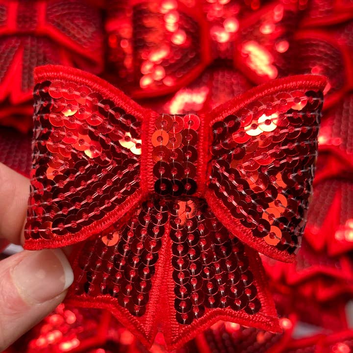 Aloe and Milk Boutique - Wholesale Patch - Sequin Bow Large Patch, sequin patch, bow patch, cheer patch4