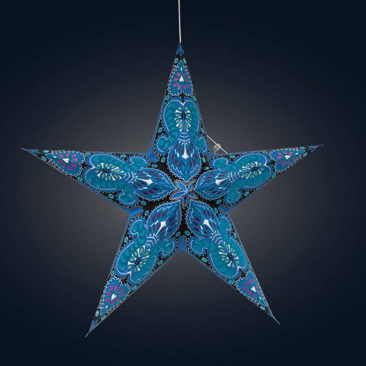 Artschatz LLC - Wholesale Paper Lantern/Lamp - Phoenix ~ 5 Pointer, 24 inch, Blue Paper Star Lantern Light