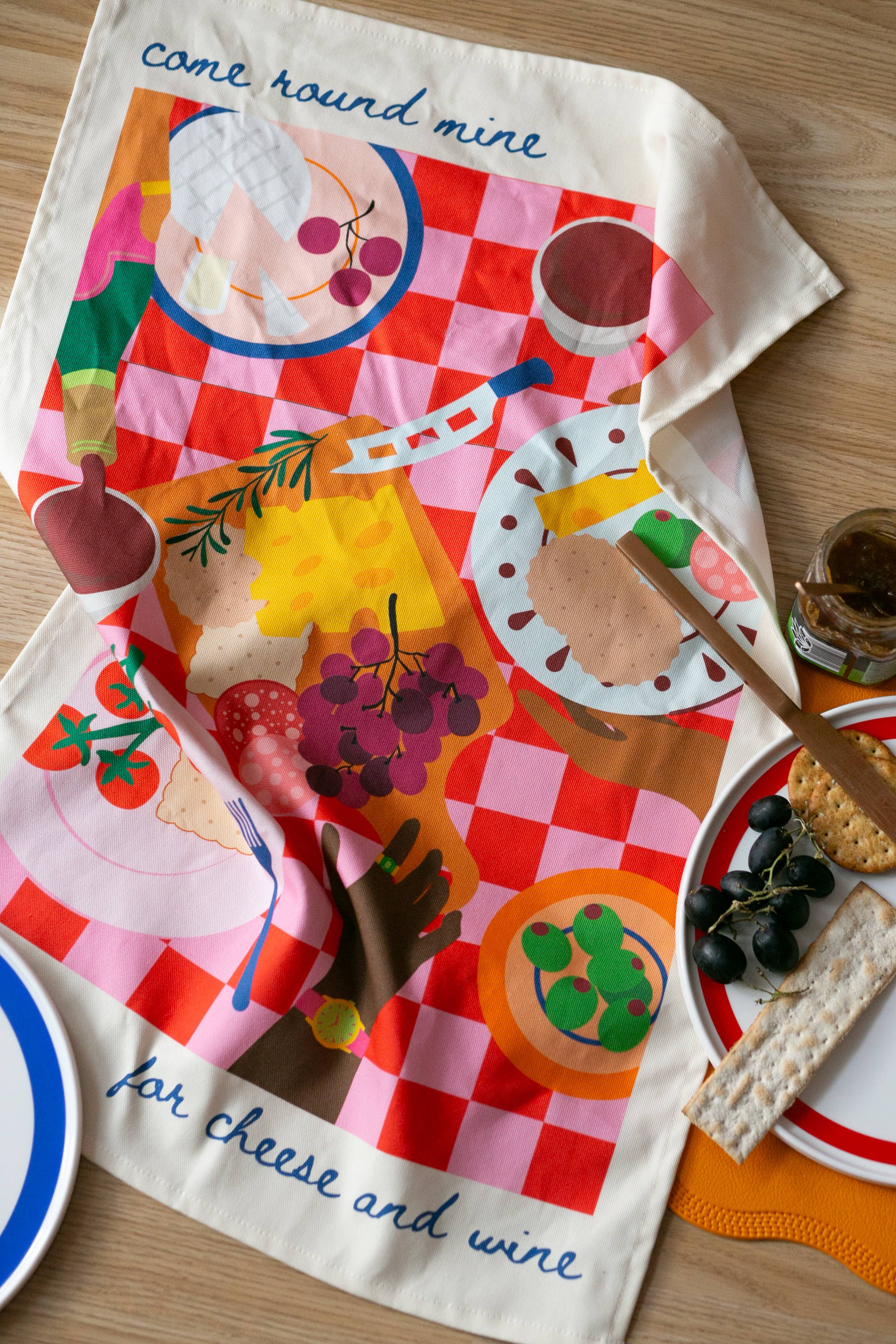 Nina Bombina – wholesale Tea towel – Tea towel cotton | Kitchen decor | Cheese wine food checkered1