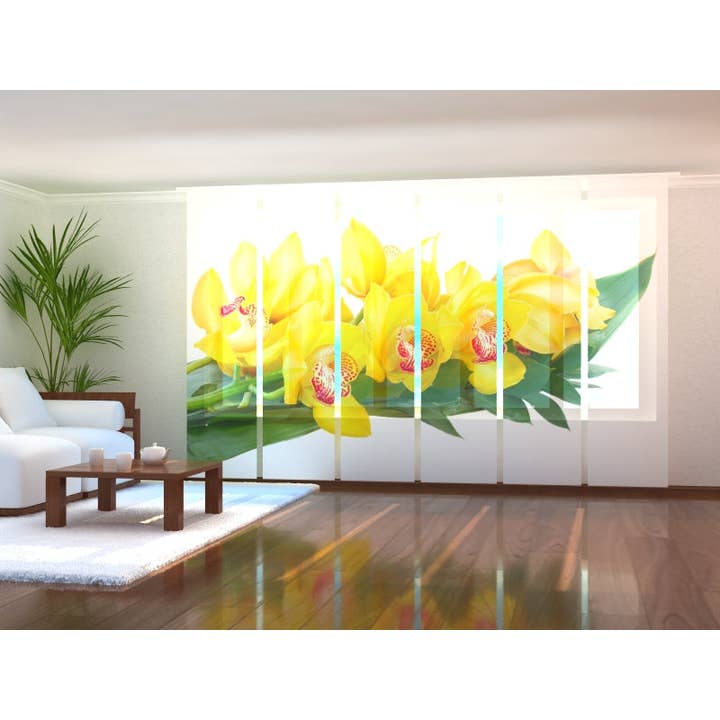 Set of 6 Yellow Orchids Panel Curtains for wholesale by IlyDecor
