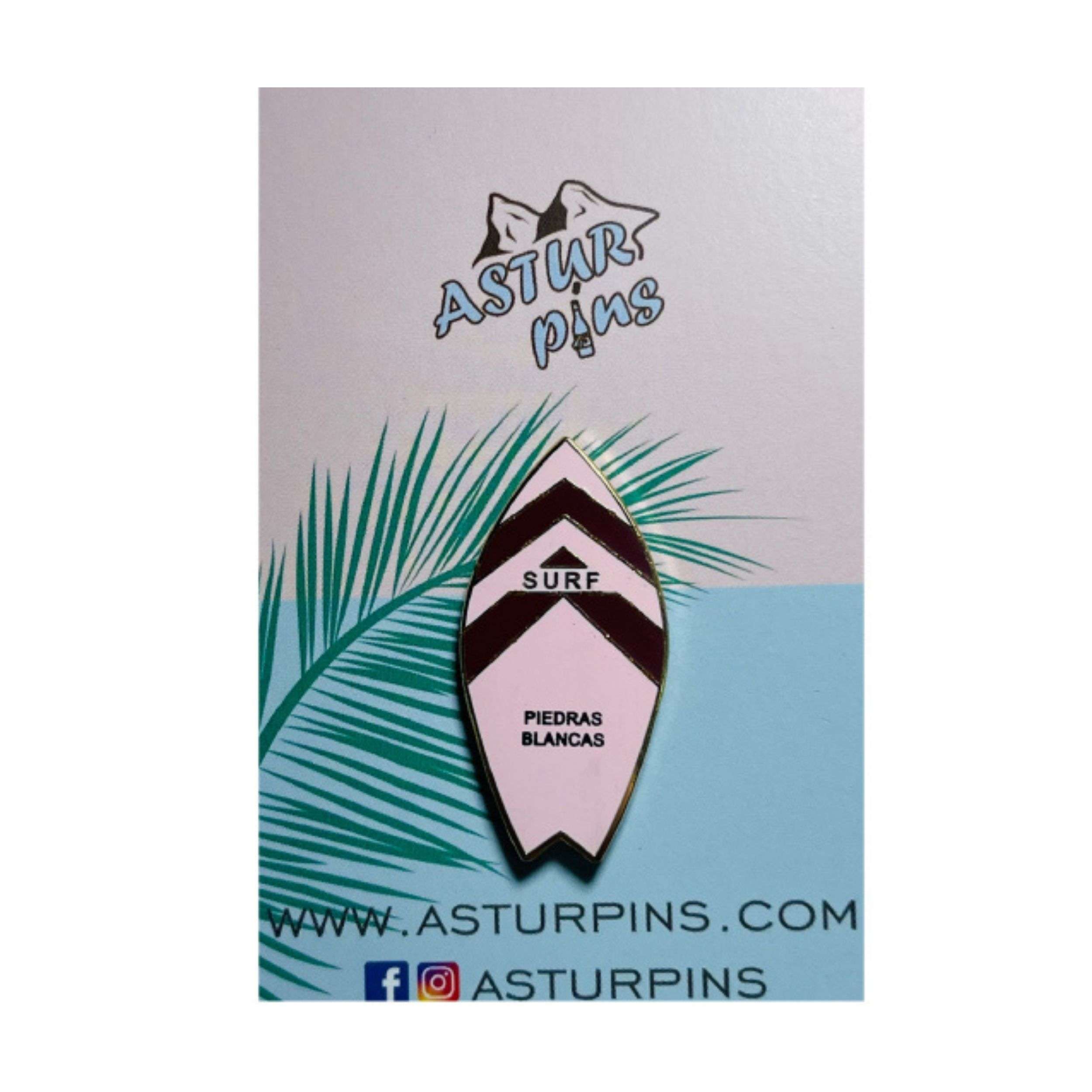 Astur Pins - Wholesale Lapel Pin/Button - Pink Surfboard Pin - Playa Piedras Blancas - Asturias - PS0130