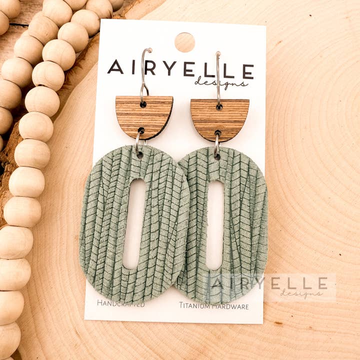 Sea Breeze Leather + Wood Oval Hoop Earrings for wholesale by Airyelle Designs