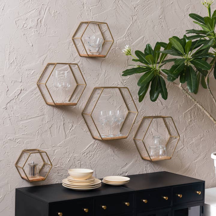 Haverstock — Juego de 5 estantes flotantes hexagonales para pared para venta al por mayor de MH London