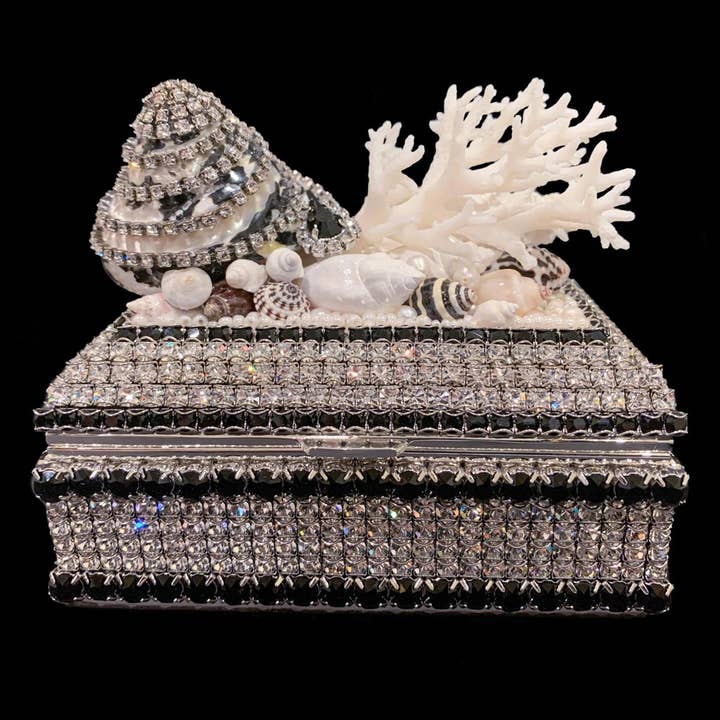 Black White Shell Keepsake Box for wholesale by Isabella Adams Designs