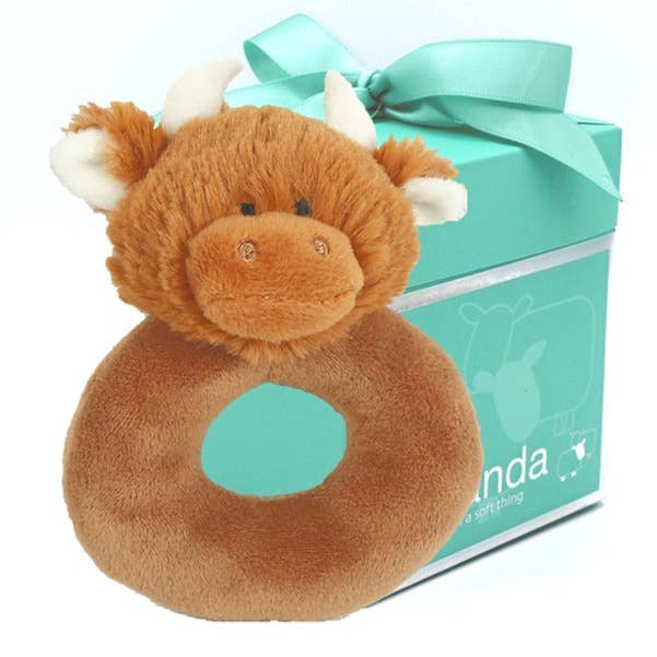 Jomanda Soft Toys & Accessories - Wholesale Handheld Rattle - Baby - Scottish Highland Brown Cow Baby Plush Soft Toy Rattle -10CM